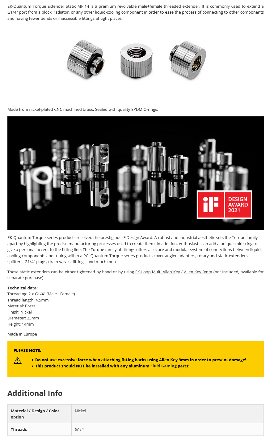 A large marketing image providing additional information about the product EK Quantum Torque Extender Rotary MF 14 - Nickel - Additional alt info not provided