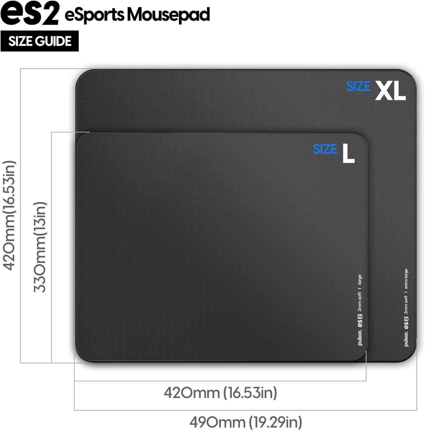 A large marketing image providing additional information about the product Pulsar ES2 Mousepad 3mm Large - Black - Additional alt info not provided