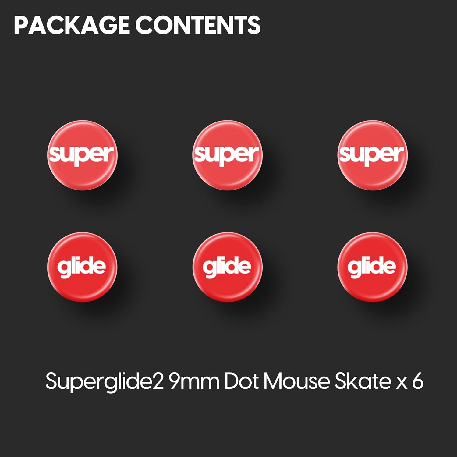 A large marketing image providing additional information about the product Pulsar Superglide 2 Dot Skates for Universal 9mm x 6 - Red - Additional alt info not provided