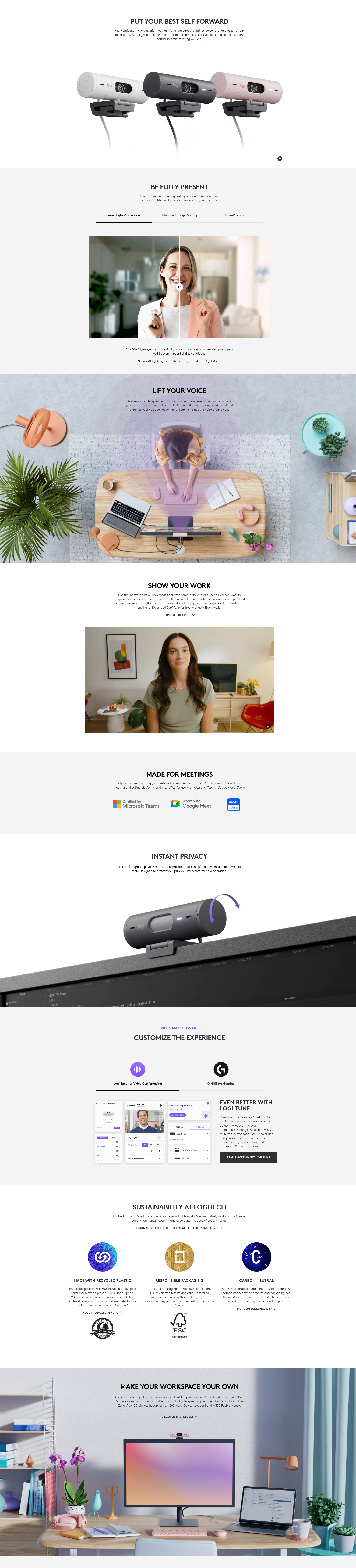 A large marketing image providing additional information about the product Logitech Brio 500 - 1080p60 Full HD Webcam (Off White) - Additional alt info not provided