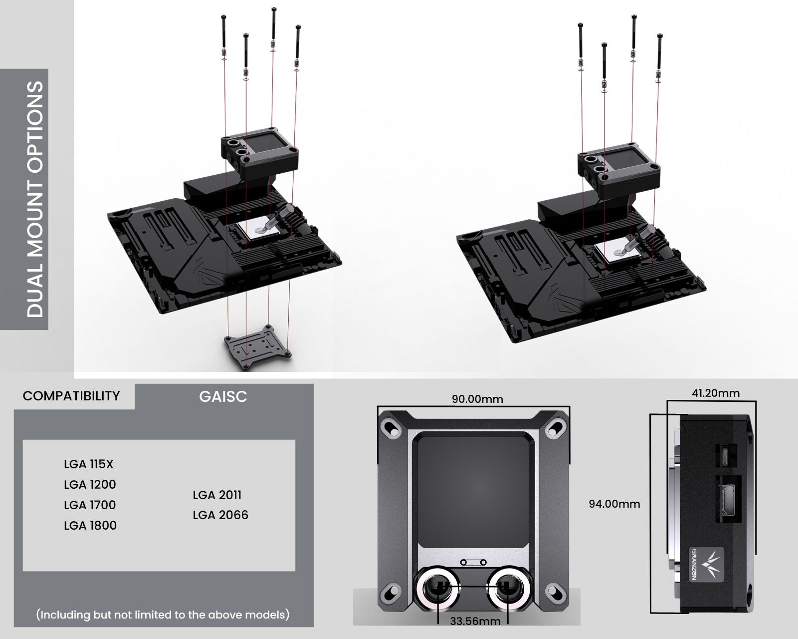 A large marketing image providing additional information about the product Bykski Granzon GAISC Digital Intel CPU Waterblock - Additional alt info not provided