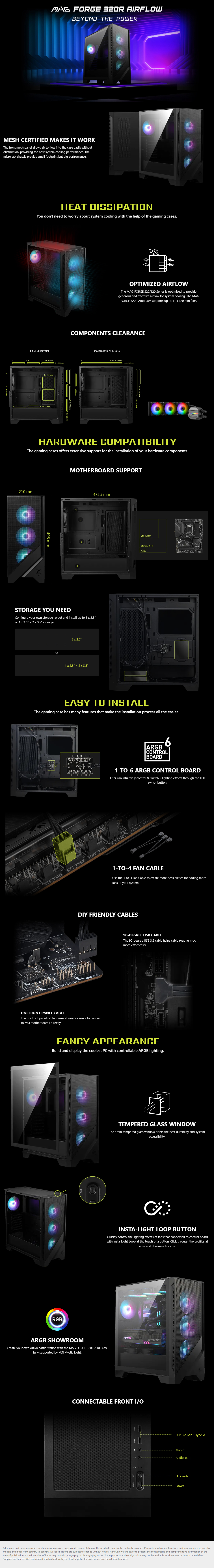 A large marketing image providing additional information about the product MSI MAG Forge 320R Airflow Mid Tower Case - Black - Additional alt info not provided
