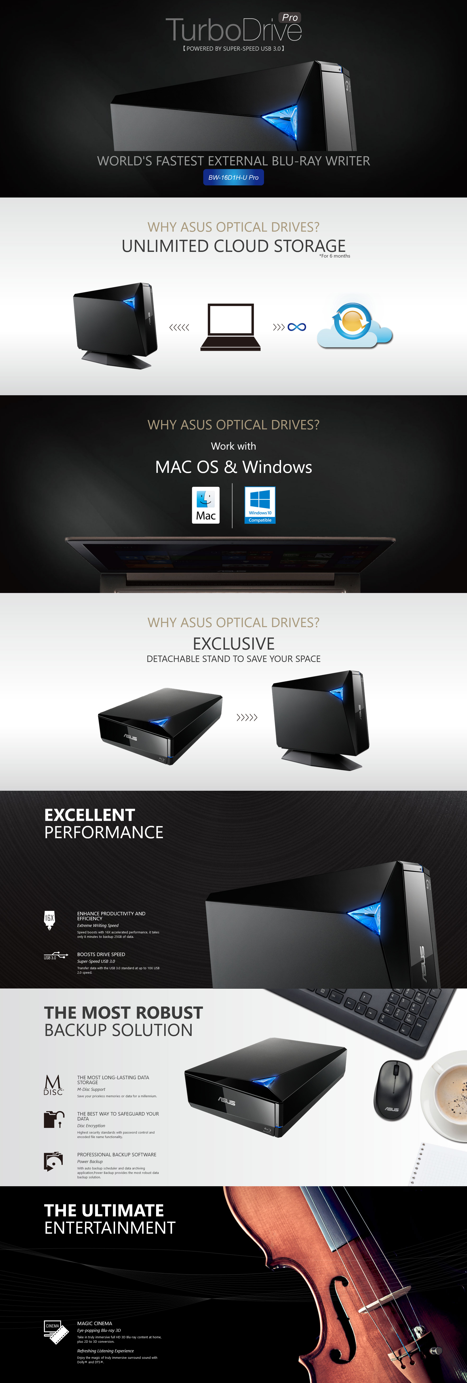 A large marketing image providing additional information about the product ASUS BW-16D1H-U PRO External USB3.0 Blu-Ray Writer - Black  - Additional alt info not provided