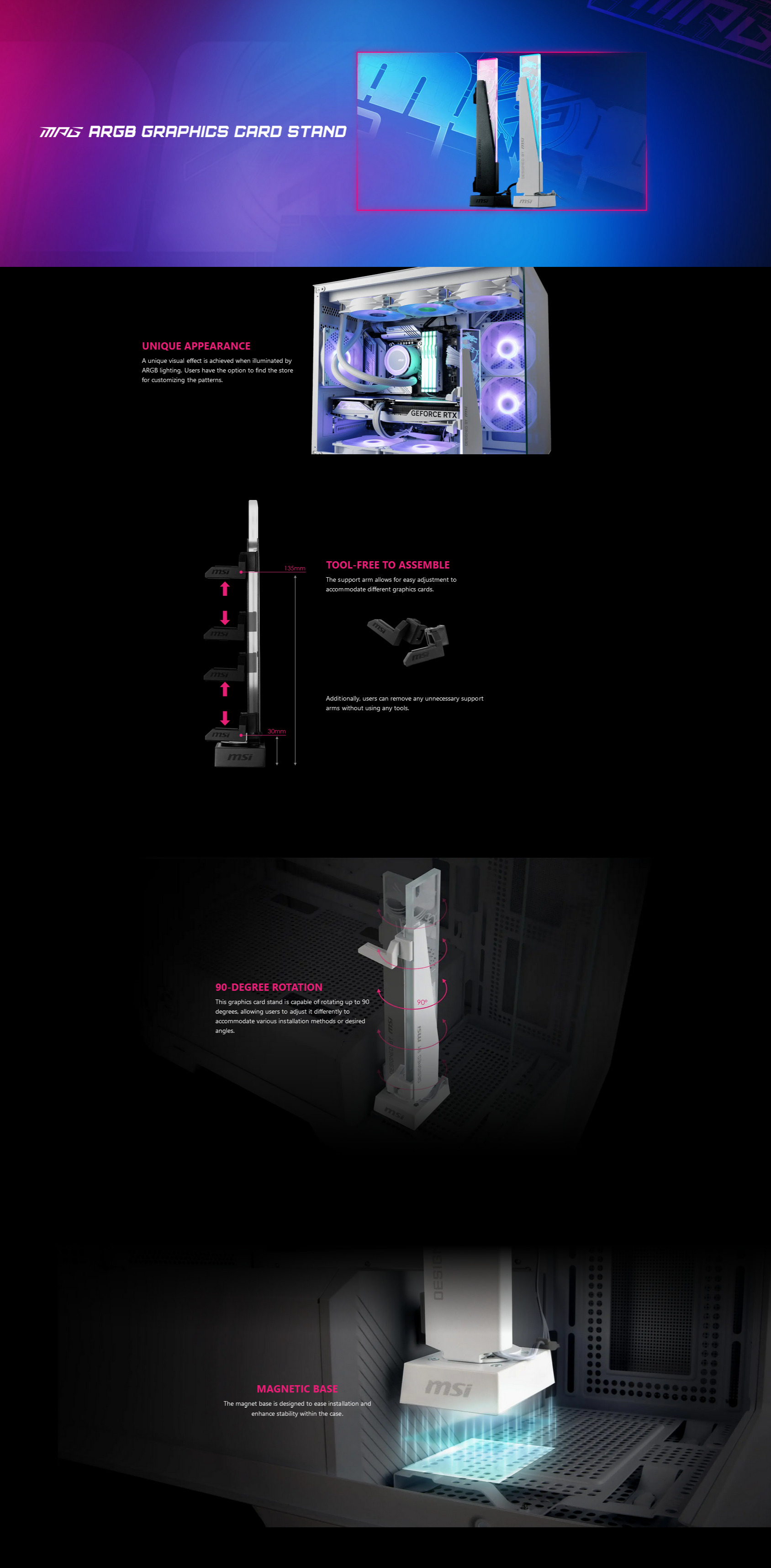 A large marketing image providing additional information about the product MSI MPG ARGB Graphics Card Stand - Black - Additional alt info not provided