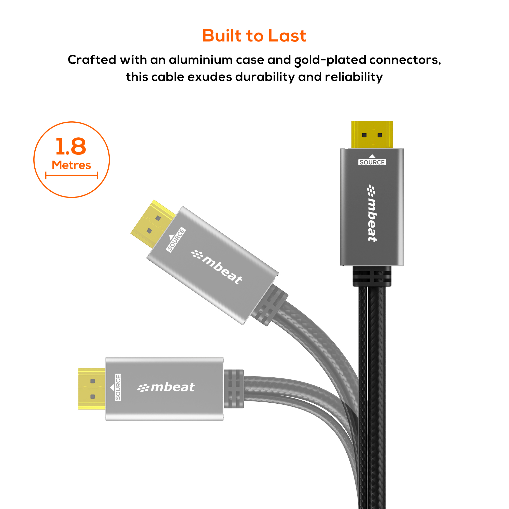A large marketing image providing additional information about the product mbeat Tough Link HDMI to DisplayPort Cable with USB Power - 1.8m - Additional alt info not provided