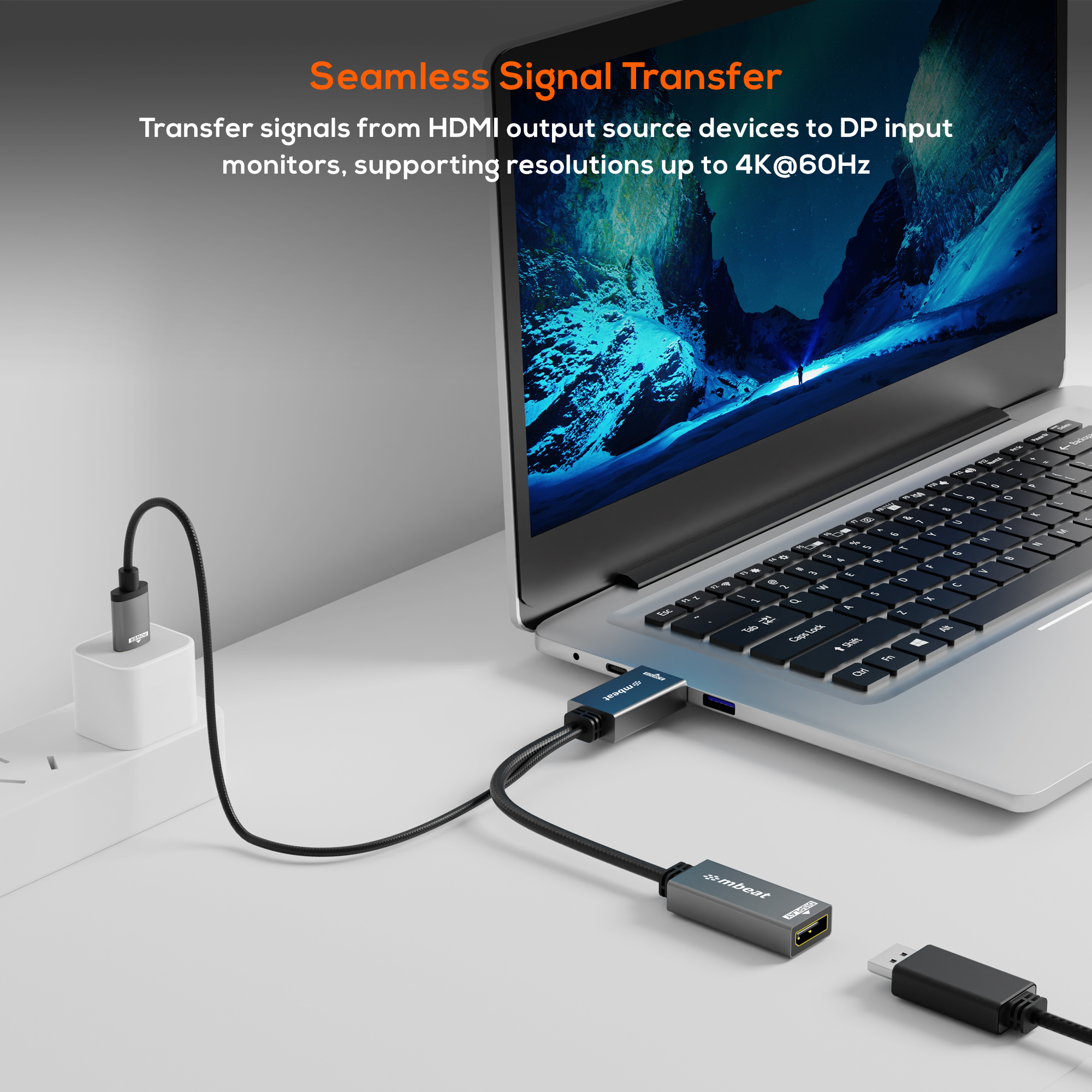 A large marketing image providing additional information about the product mbeat Tough Link HDMI to DisplayPort Adapter with USB Power - Additional alt info not provided
