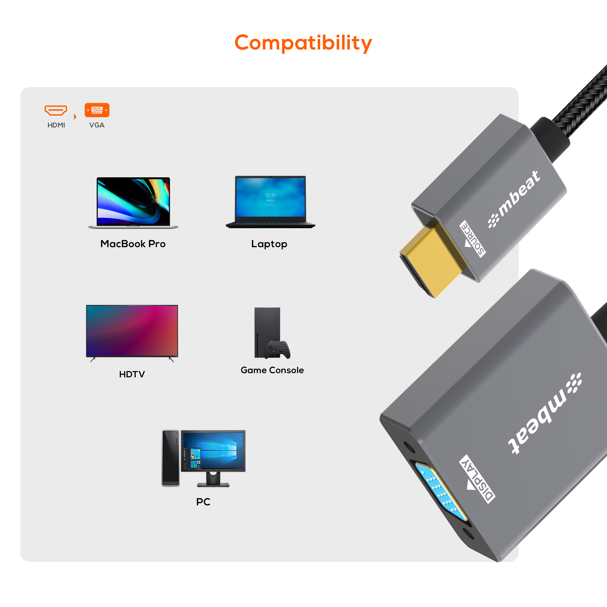 A large marketing image providing additional information about the product mbeat Tough Link HDMI to VGA Adapter - Additional alt info not provided