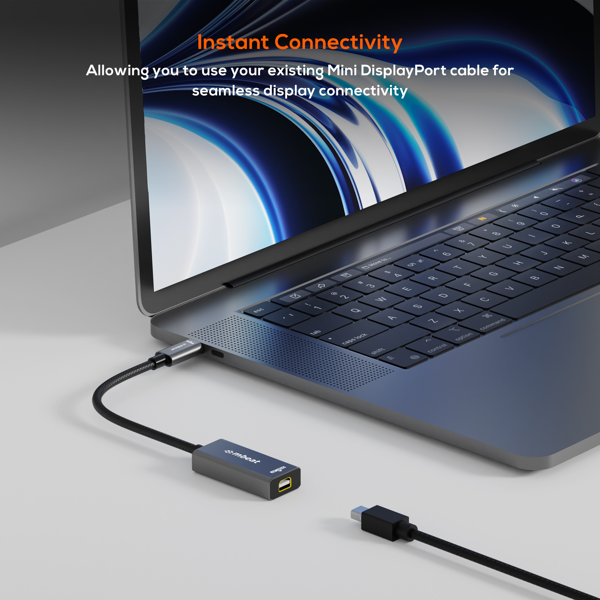 A large marketing image providing additional information about the product mbeat Tough Link USB-C to Mini DisplayPort Adapter - Additional alt info not provided