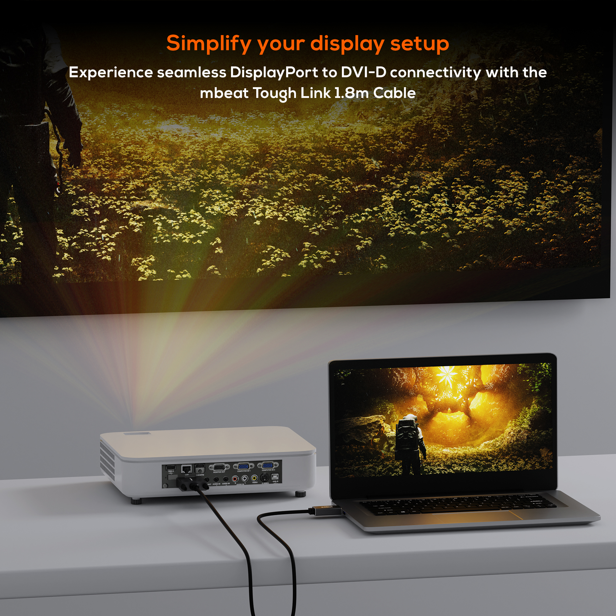 A large marketing image providing additional information about the product mbeat Tough Link DisplayPort to DVI-D Cable - 1.8m - Additional alt info not provided