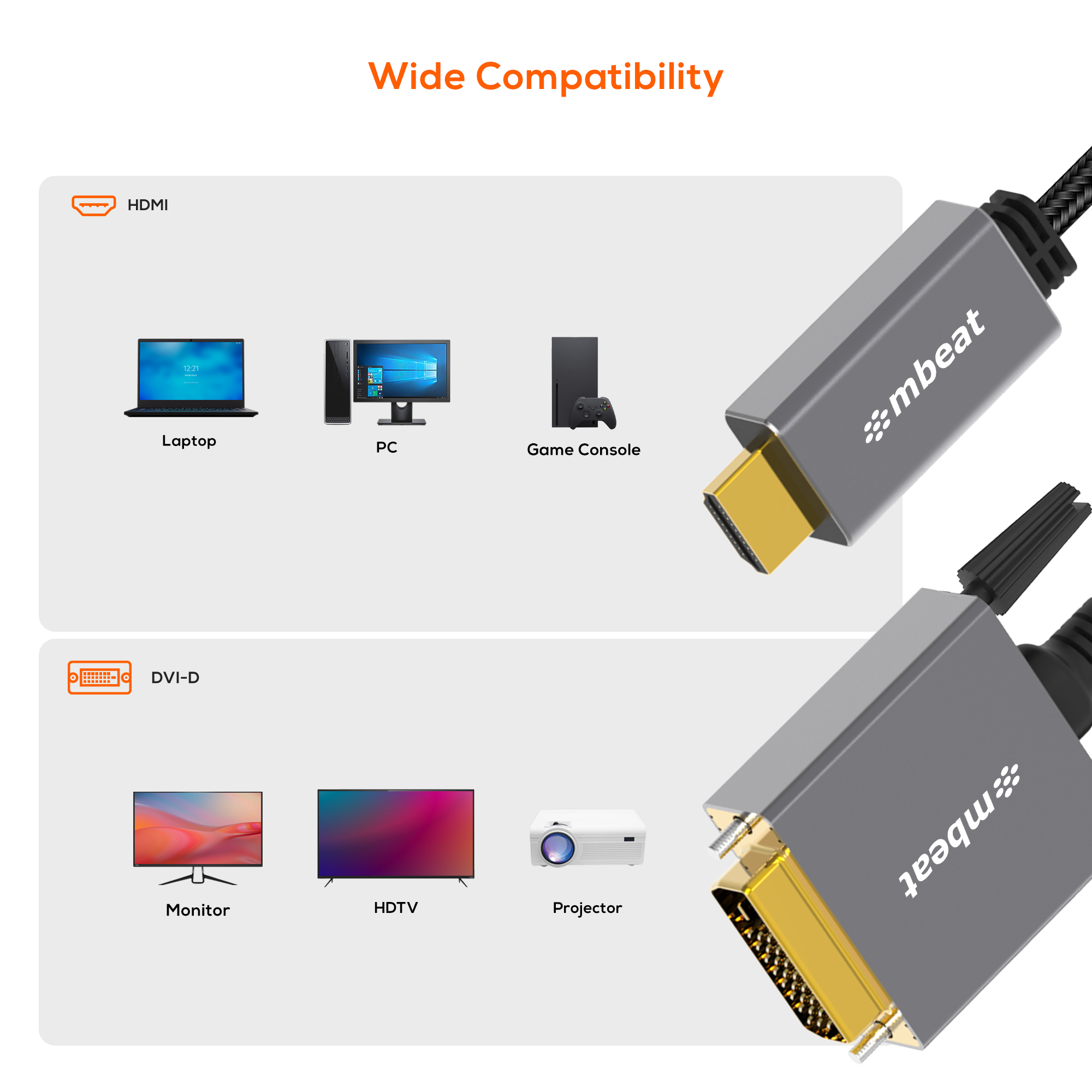 A large marketing image providing additional information about the product mbeat Tough Link HDMI to DVI Cable - 1.8m - Additional alt info not provided
