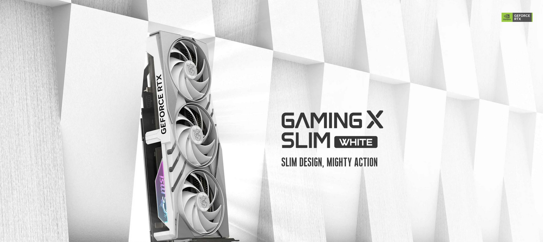 A large marketing image providing additional information about the product MSI GeForce RTX 4080 SUPER Gaming X Slim 16GB GDDR6X - White - Additional alt info not provided