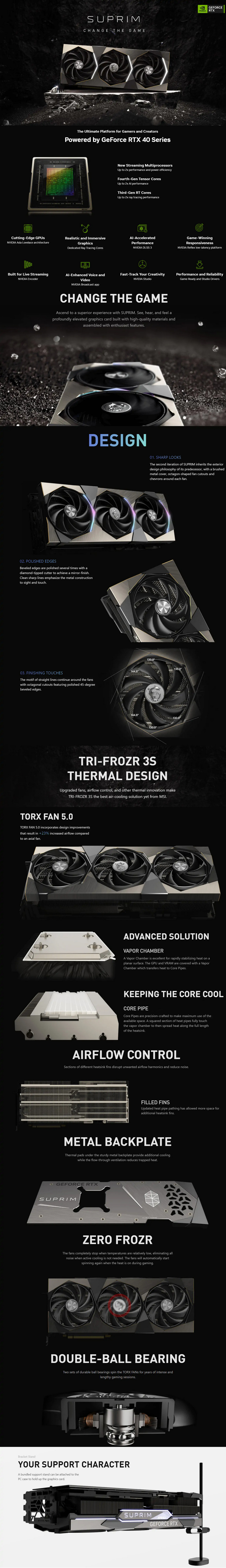 A large marketing image providing additional information about the product MSI GeForce RTX 4080 SUPER Suprim X 16GB GDDR6X - Additional alt info not provided