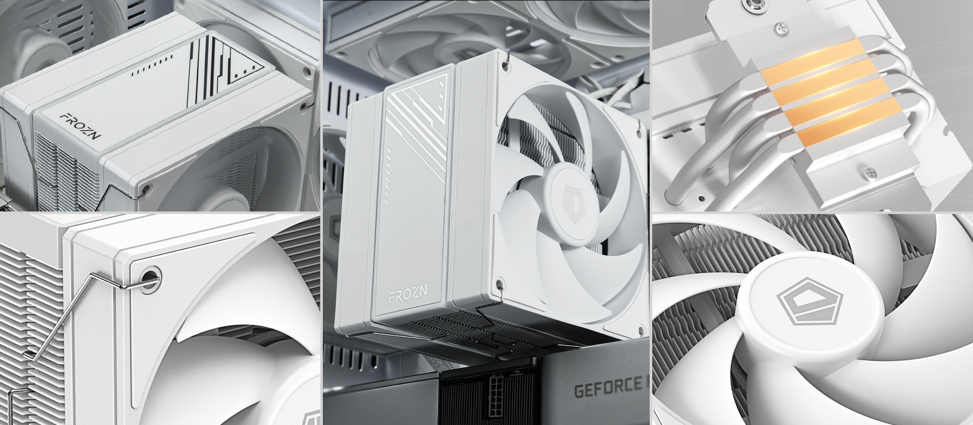 A large marketing image providing additional information about the product ID-COOLING FROZN A410 CPU Cooler - White - Additional alt info not provided