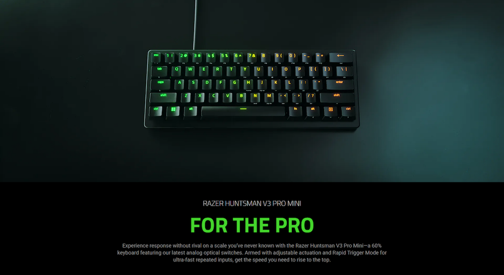 A large marketing image providing additional information about the product Razer Huntsman V3 Pro Mini - 60% Analog Optical eSports Keyboard (White) - Additional alt info not provided