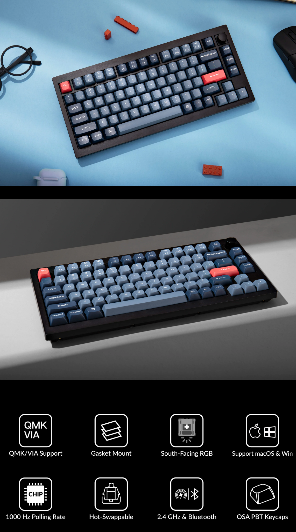 A large marketing image providing additional information about the product Keychron V1 Max QMK/VIA Wireless Custom Mechanical Keyboard - Carbon Black (Brown Switch) - Additional alt info not provided