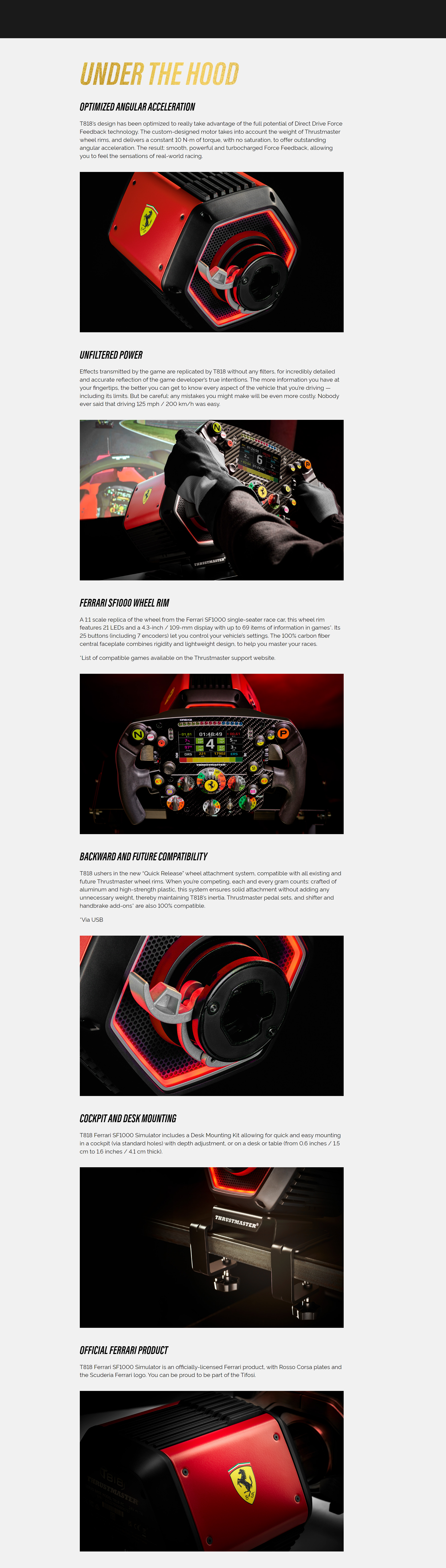A large marketing image providing additional information about the product Thrustmaster T818 Ferrari SF1000 - Simulator Bundle - Additional alt info not provided
