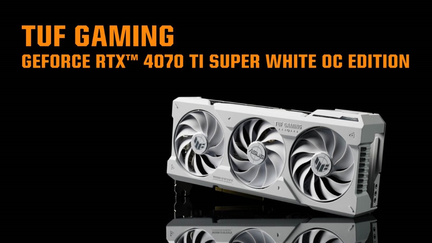 A large marketing image providing additional information about the product ASUS GeForce RTX 4070 Ti SUPER TUF Gaming OC 16GB GDDR6X - White - Additional alt info not provided