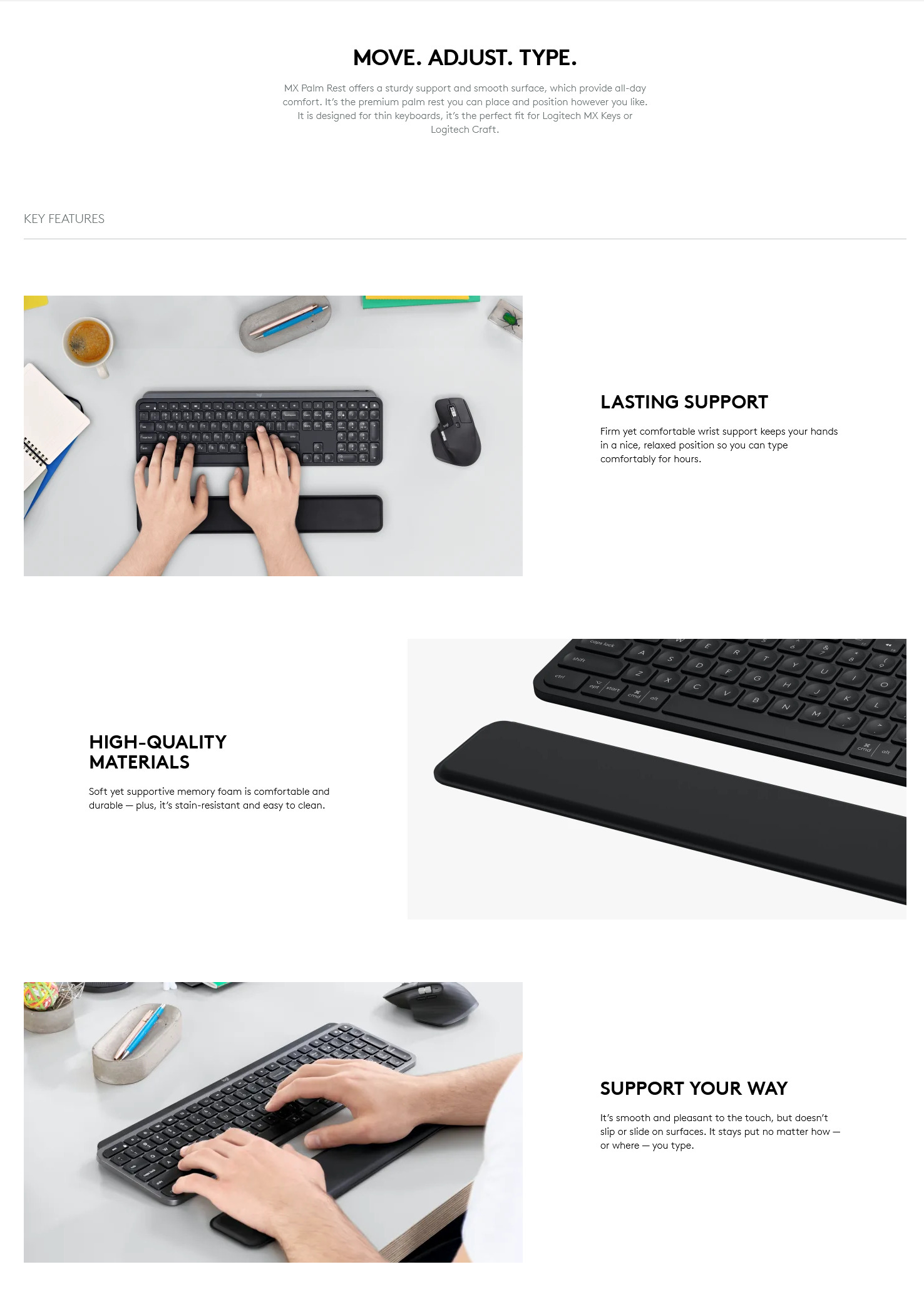A large marketing image providing additional information about the product Logitech MX Palm Rest - Additional alt info not provided