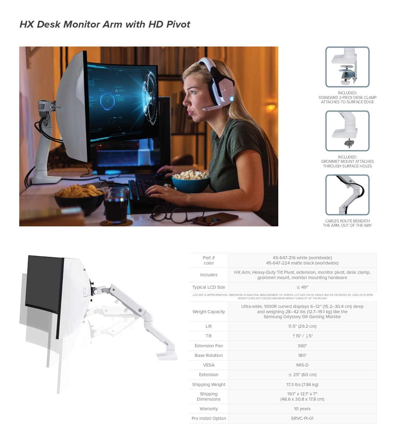 A large marketing image providing additional information about the product Ergotron HX Desk Monitor Arm with HD Pivot - Matte Black - Additional alt info not provided