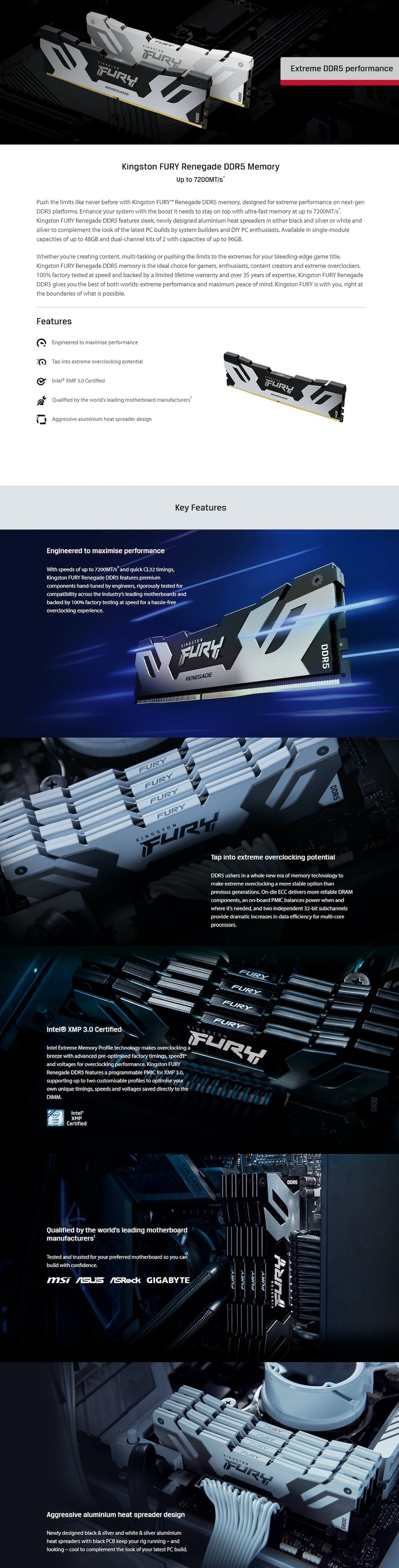 A large marketing image providing additional information about the product Kingston 48GB Kit (2x24GB) DDR5 Fury Renegade CL32 6400Mhz - Black - Additional alt info not provided