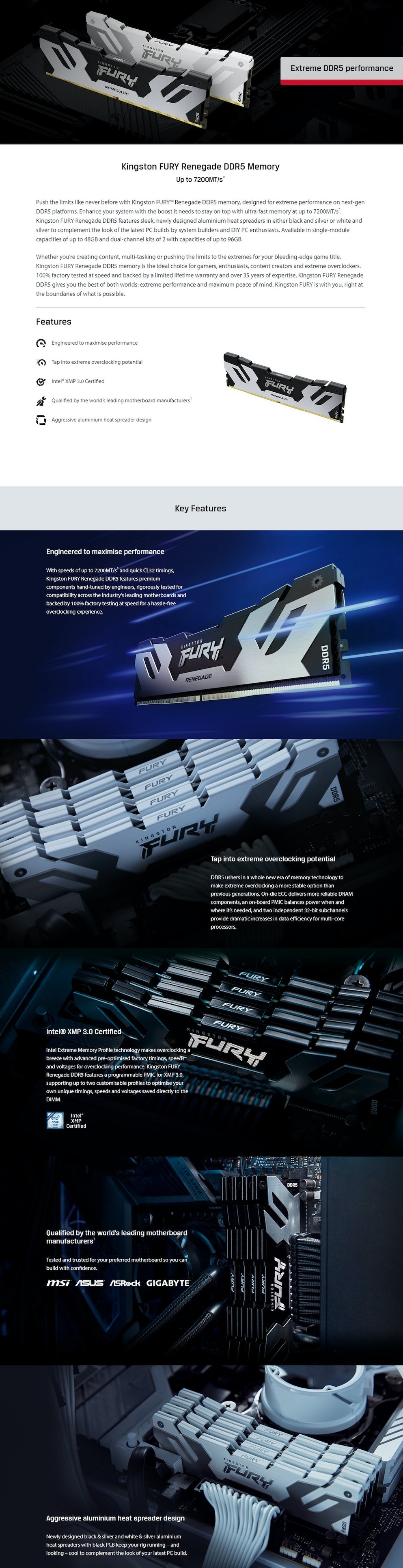 A large marketing image providing additional information about the product Kingston 48GB Kit (2x24GB) DDR5 Fury Renegade CL38 7200Mhz - Black - Additional alt info not provided