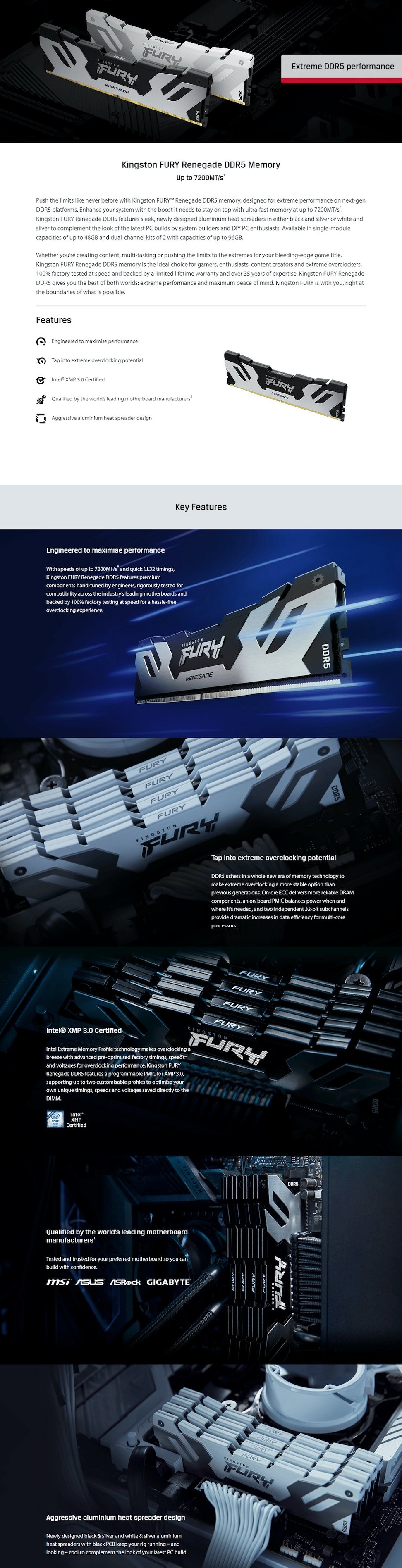 A large marketing image providing additional information about the product Kingston 96GB Kit (2x48GB) DDR5 Fury Renegade CL32 6000Mhz - Additional alt info not provided