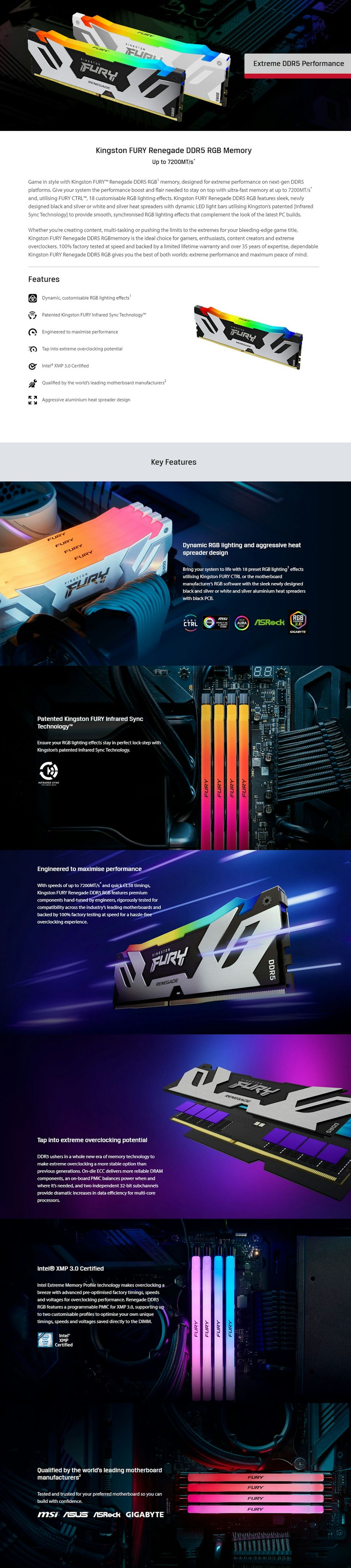 A large marketing image providing additional information about the product Kingston 96GB Kit (2x48GB) DDR5 Fury Renegade RGB CL32 6400Mhz - Black - Additional alt info not provided