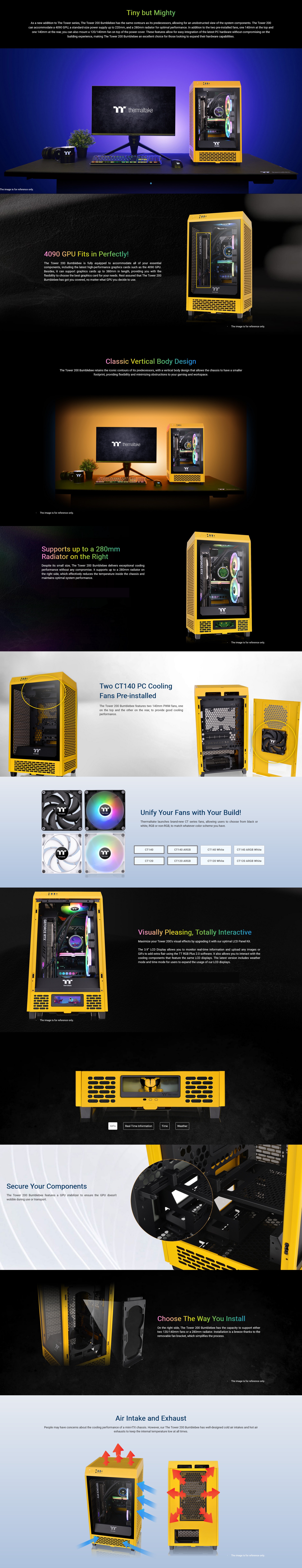 A large marketing image providing additional information about the product Thermaltake The Tower 200 - Mini Tower Case (Bumblebee) - Additional alt info not provided