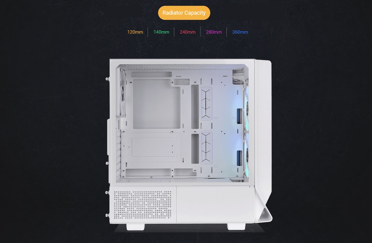 A large marketing image providing additional information about the product Thermaltake Ceres 330 TG - ARGB Mid Tower Case (Snow) - Additional alt info not provided