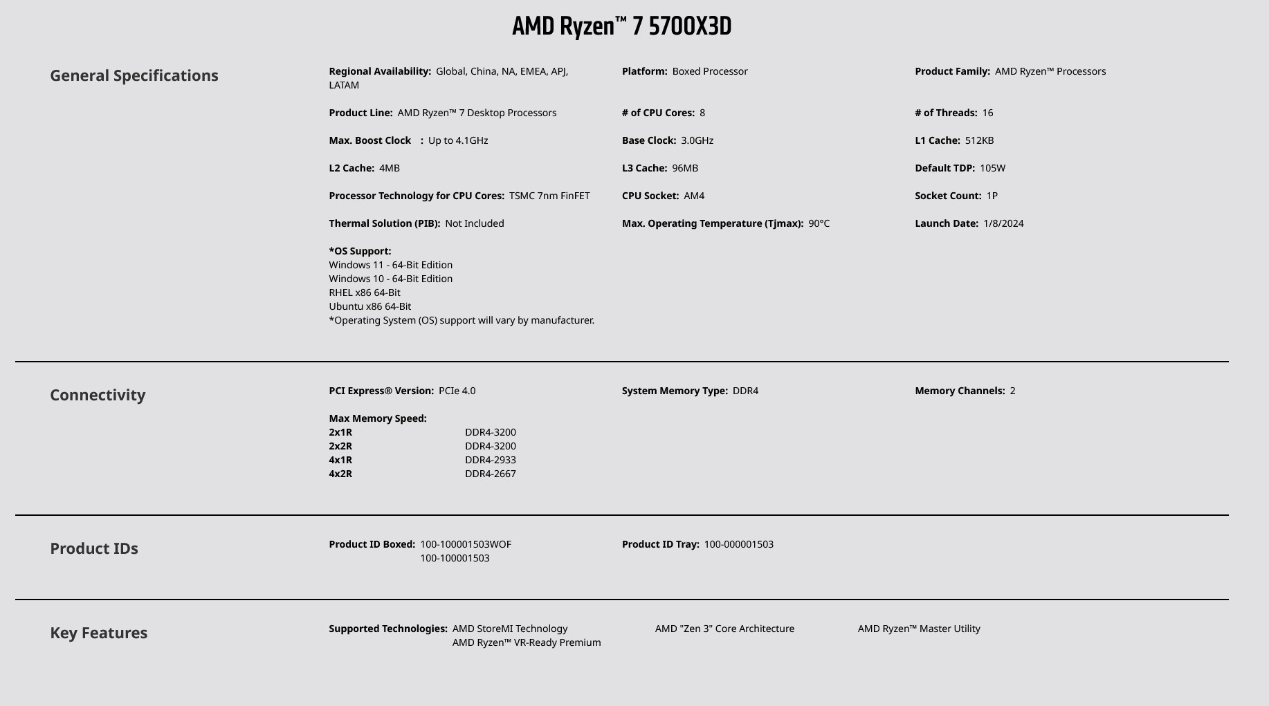 A large marketing image providing additional information about the product AMD Ryzen 7 5700X3D 8 Core 16 Thread Up To 4.1GHz AM4 - No HSF Retail Box - Additional alt info not provided