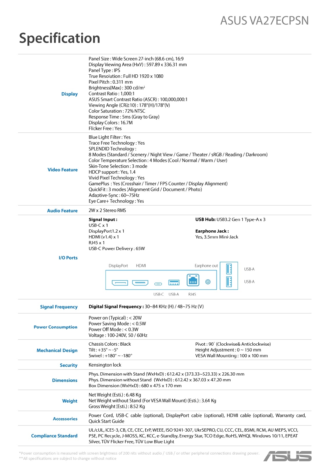 A large marketing image providing additional information about the product ASUS Eye Care VA27ECPSN 27" 1080p 75Hz IPS Monitor - Additional alt info not provided