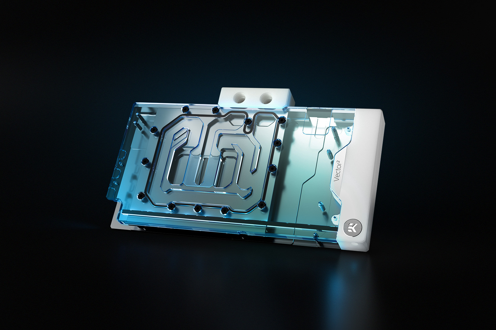 A large marketing image providing additional information about the product EK Quantum Vector2 Strix/TUF RTX 4090 D-RGB GPU Waterblock - White - Additional alt info not provided