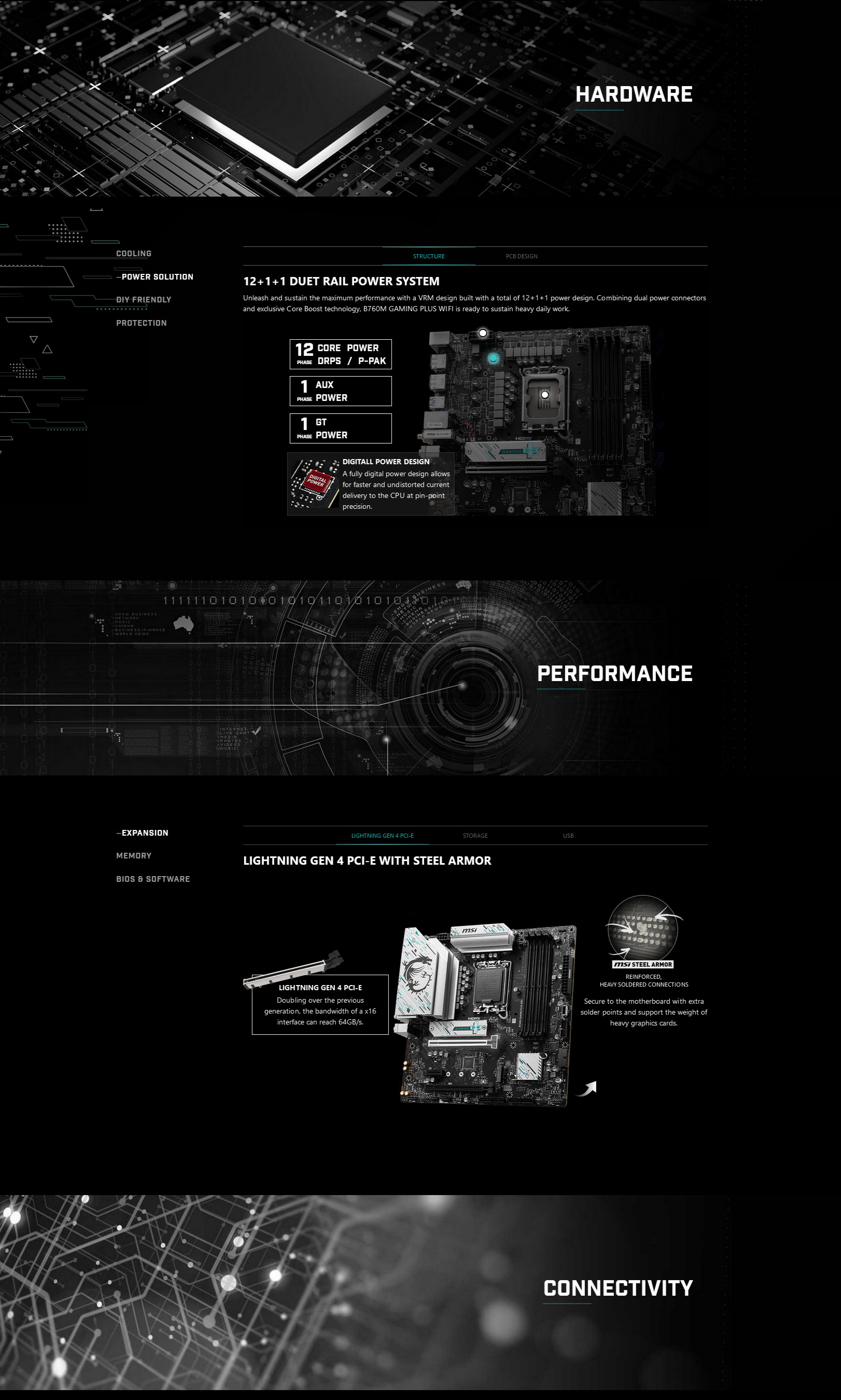 A large marketing image providing additional information about the product MSI B760M Gaming Plus WiFi LGA1700 mATX Desktop Motherboard - Additional alt info not provided