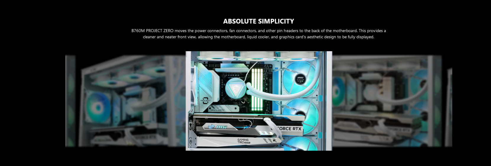A large marketing image providing additional information about the product MSI B760M Project Zero LGA1700 mATX Desktop Motherboard - Additional alt info not provided