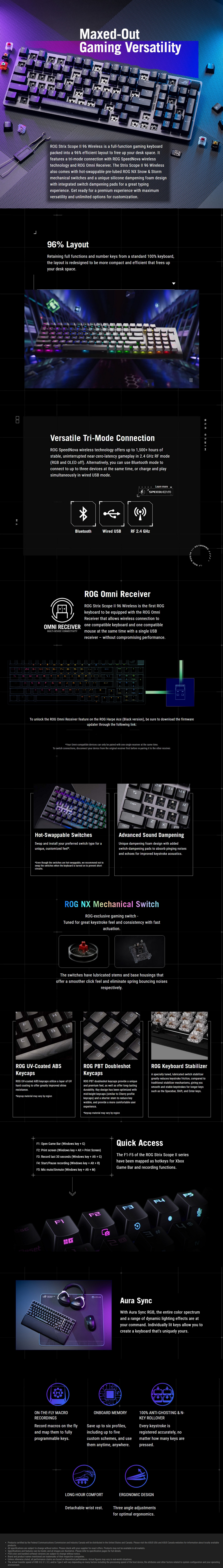 A large marketing image providing additional information about the product ASUS ROG Strix Scope II 96 Wireless Mechanical Gaming Keyboard - Snow Switch - Additional alt info not provided