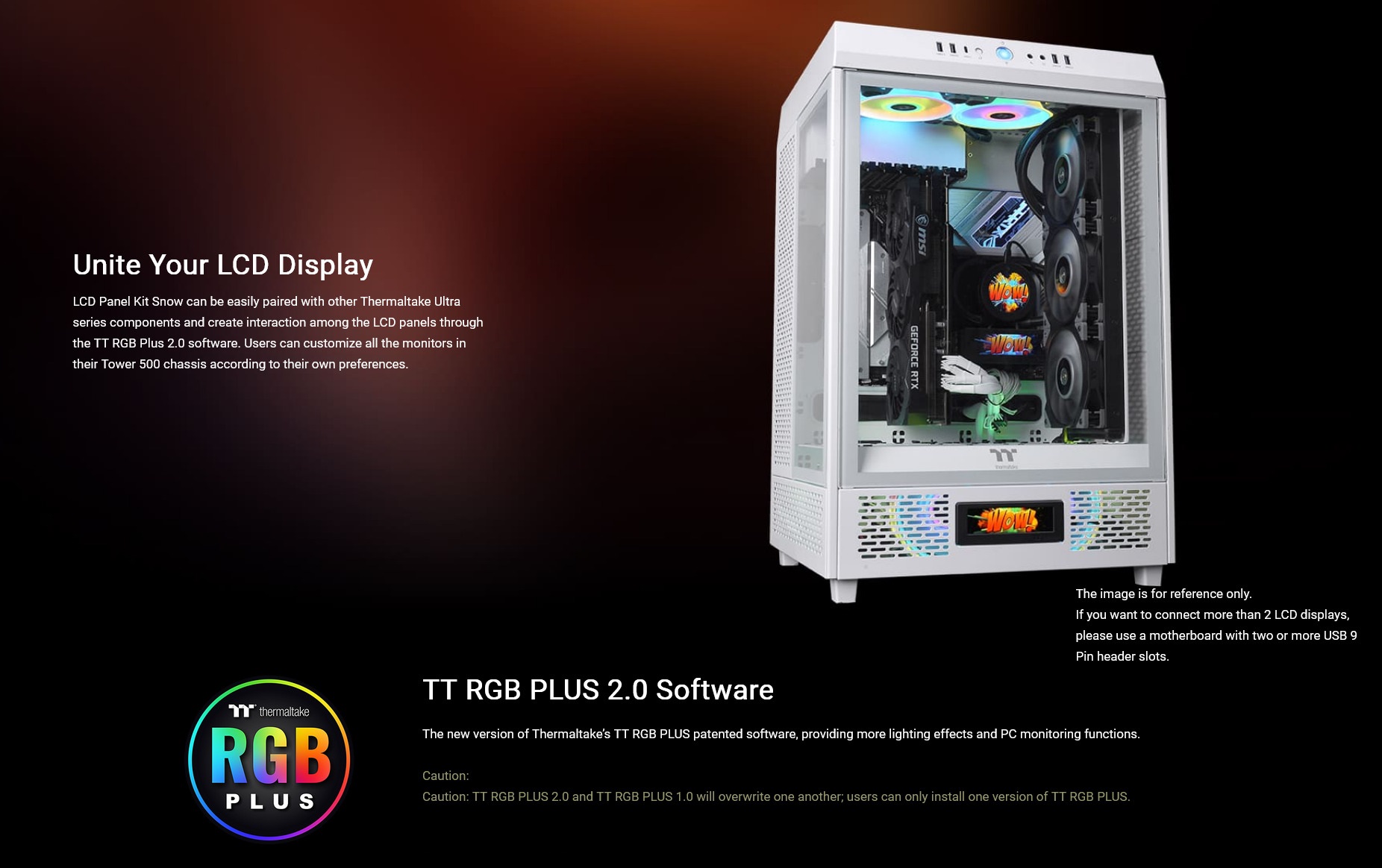 A large marketing image providing additional information about the product Thermaltake LCD Display Panel Kit for The Tower 500 (Snow) - Additional alt info not provided