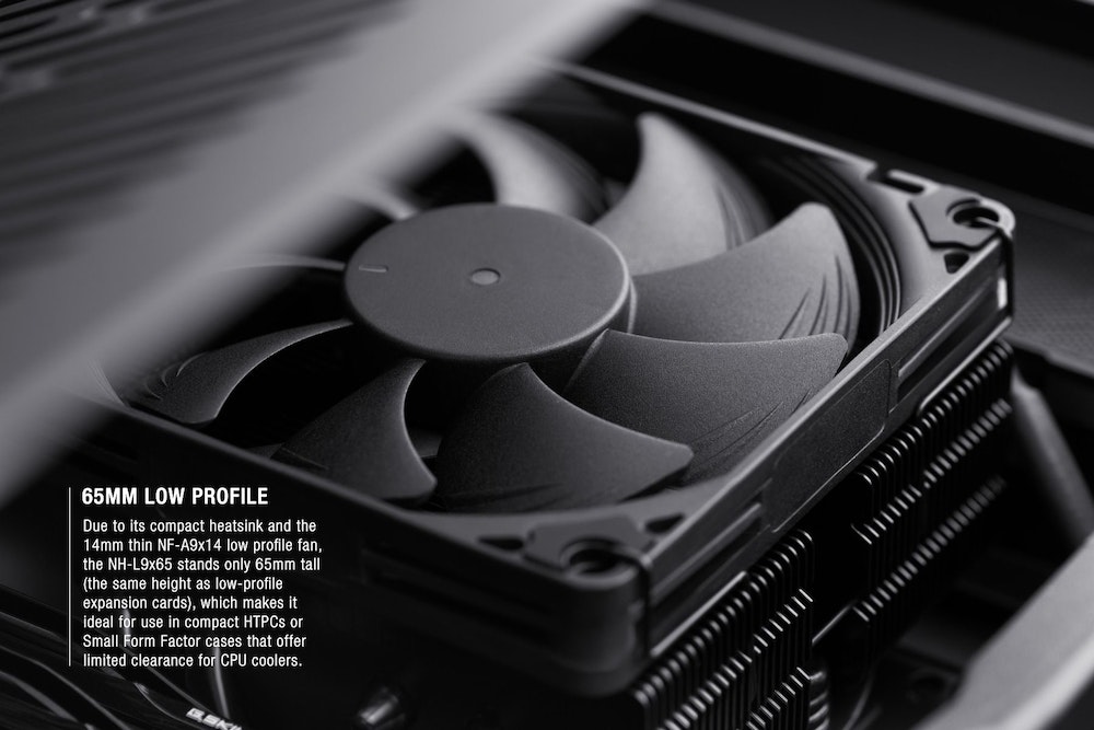 A large marketing image providing additional information about the product Noctua NH-L9x65 Chromax Black CPU Cooler - Additional alt info not provided
