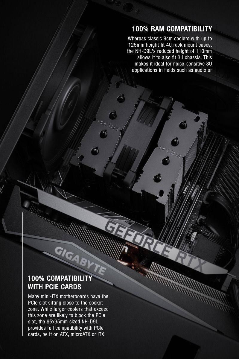 A large marketing image providing additional information about the product Noctua NH-D9L Chromax Black CPU Cooler - Additional alt info not provided