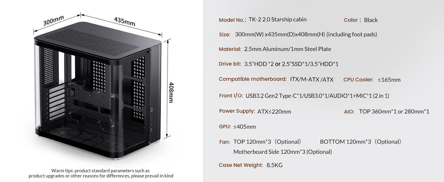 A large marketing image providing additional information about the product Jonsbo TK-2 Mid Tower Case - Black - Additional alt info not provided
