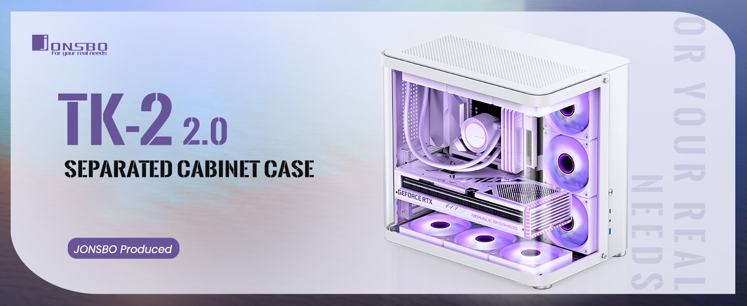 A large marketing image providing additional information about the product Jonsbo TK-2 Mid Tower Case - White - Additional alt info not provided