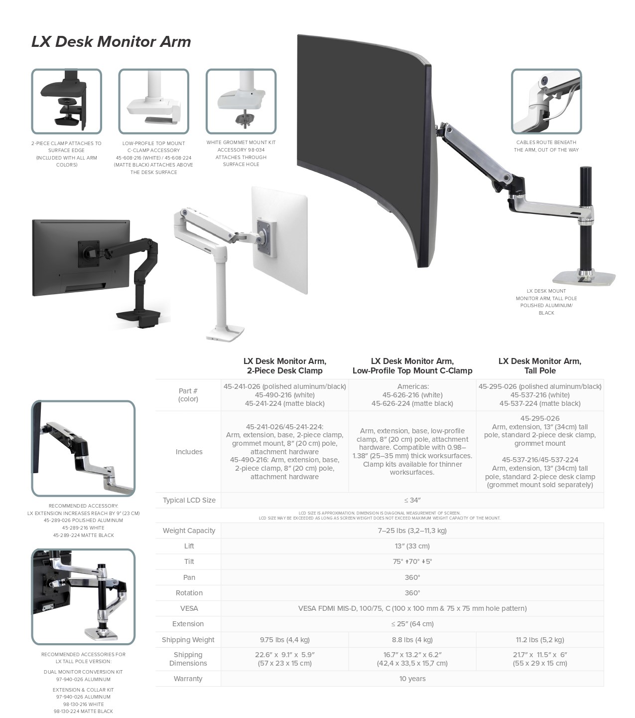 A large marketing image providing additional information about the product Ergotron LX Desk Monitor Arm Tall Pole - Polished Aluminum - Additional alt info not provided