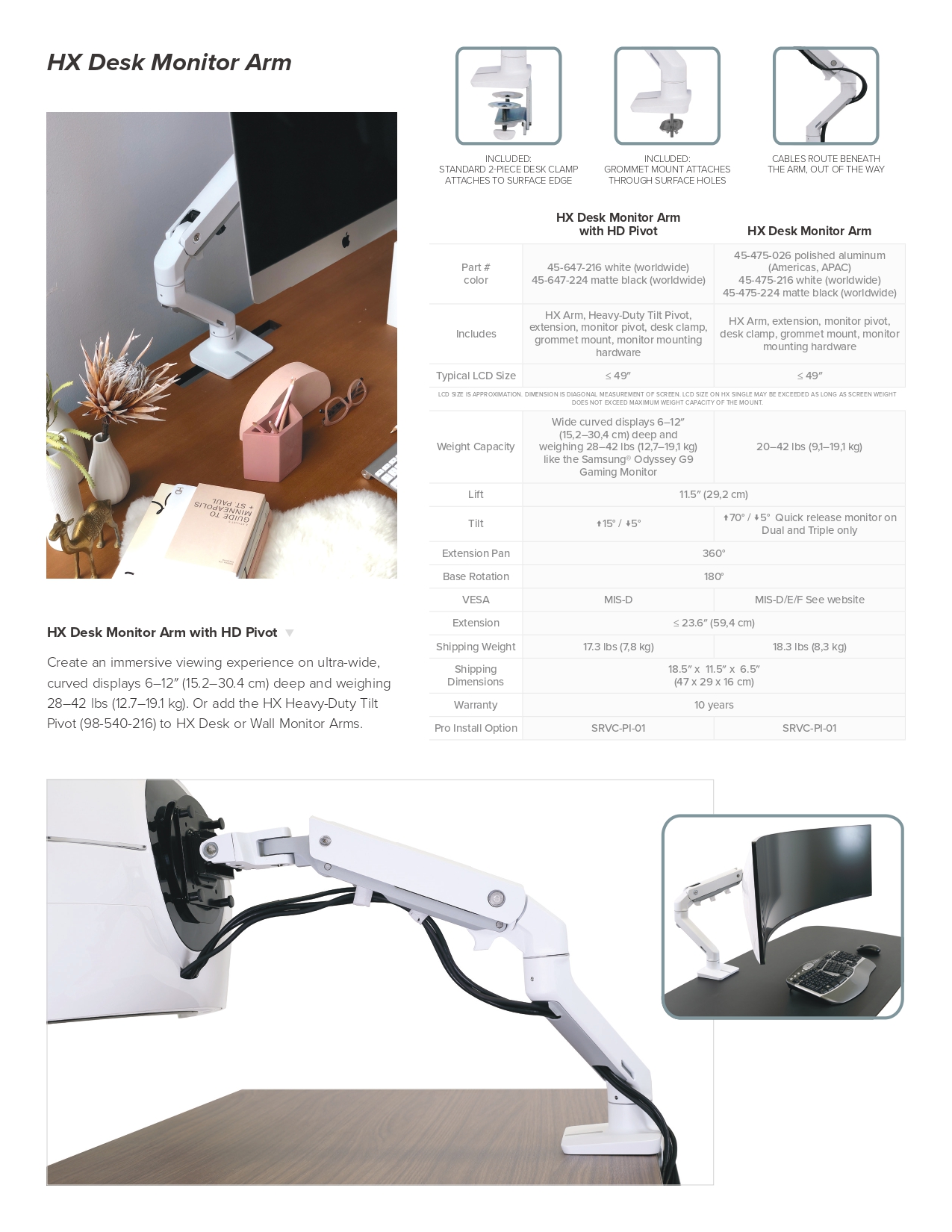 A large marketing image providing additional information about the product Ergotron HX Desk Dual Monitor Arm - White - Additional alt info not provided