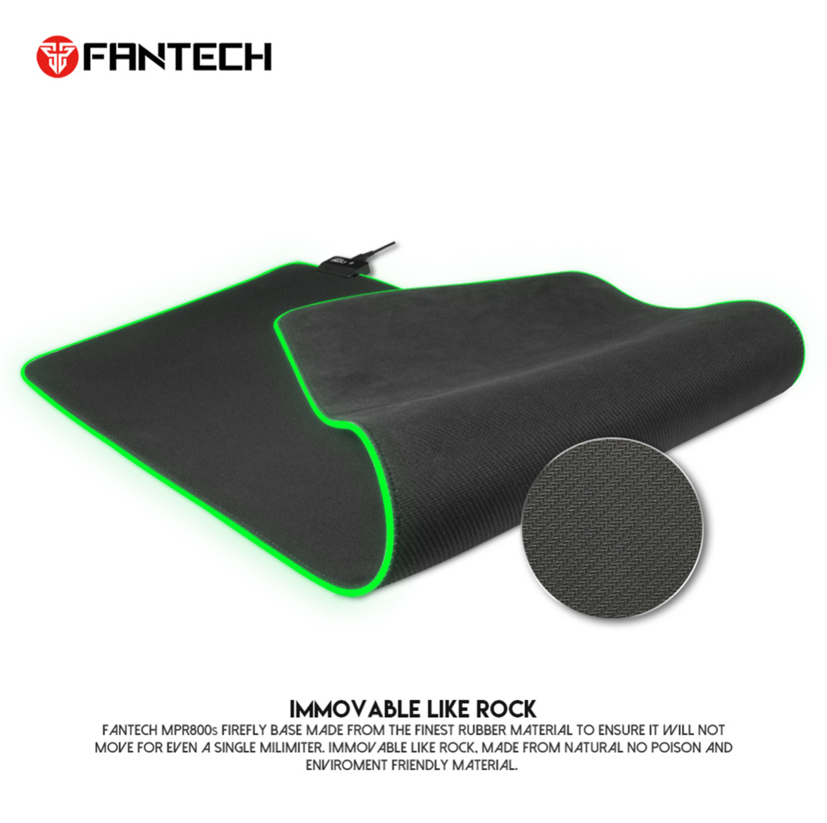 A large marketing image providing additional information about the product Fantech Firefly MPR800s Large Size Deskmat RGB Mousemat - Black - Additional alt info not provided