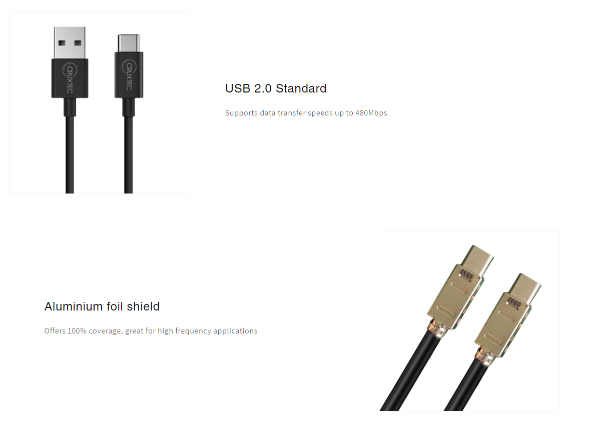 A large marketing image providing additional information about the product Cruxtec ATC-3A-2MBK USB-A to USB-C Cable - 2m - Additional alt info not provided