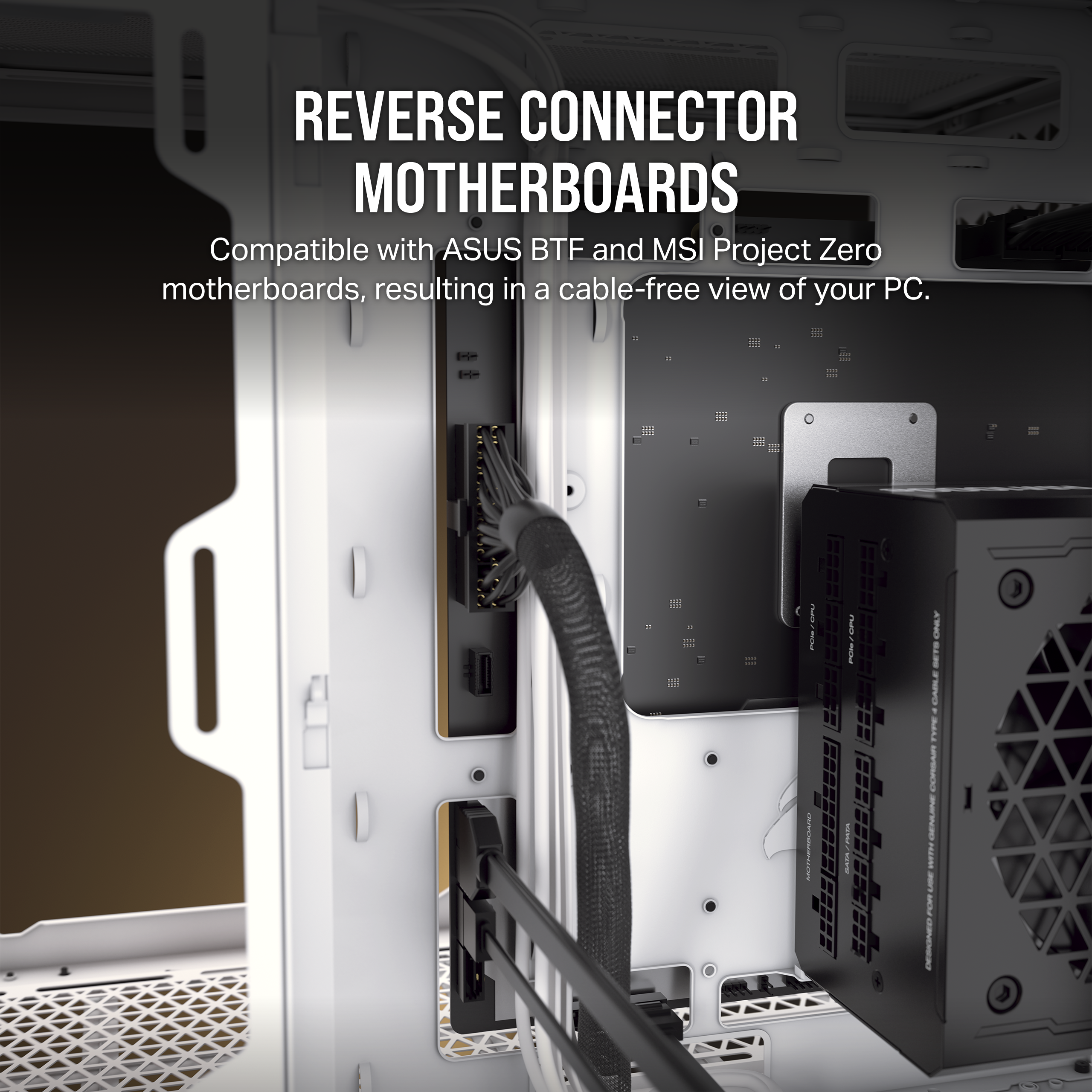 A large marketing image providing additional information about the product Corsair 6500D Airflow Tempered Glass Mid Tower Case - White - Additional alt info not provided