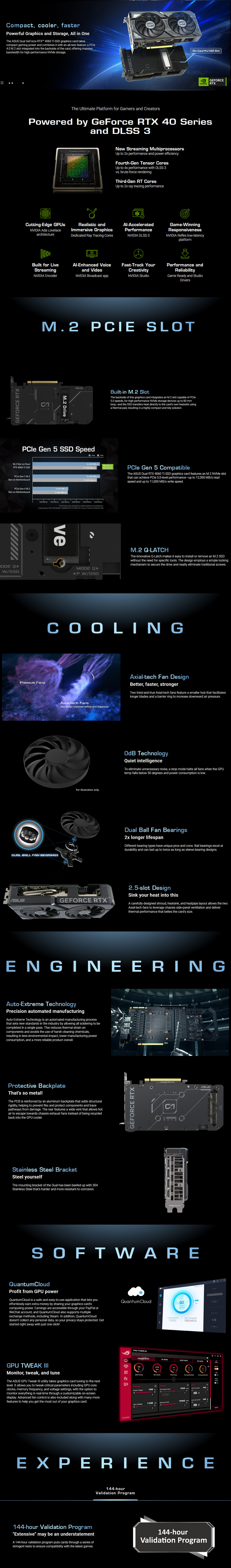 A large marketing image providing additional information about the product ASUS GeForce RTX 4060 Ti Dual SSD OC 8GB GDDR6 - Additional alt info not provided