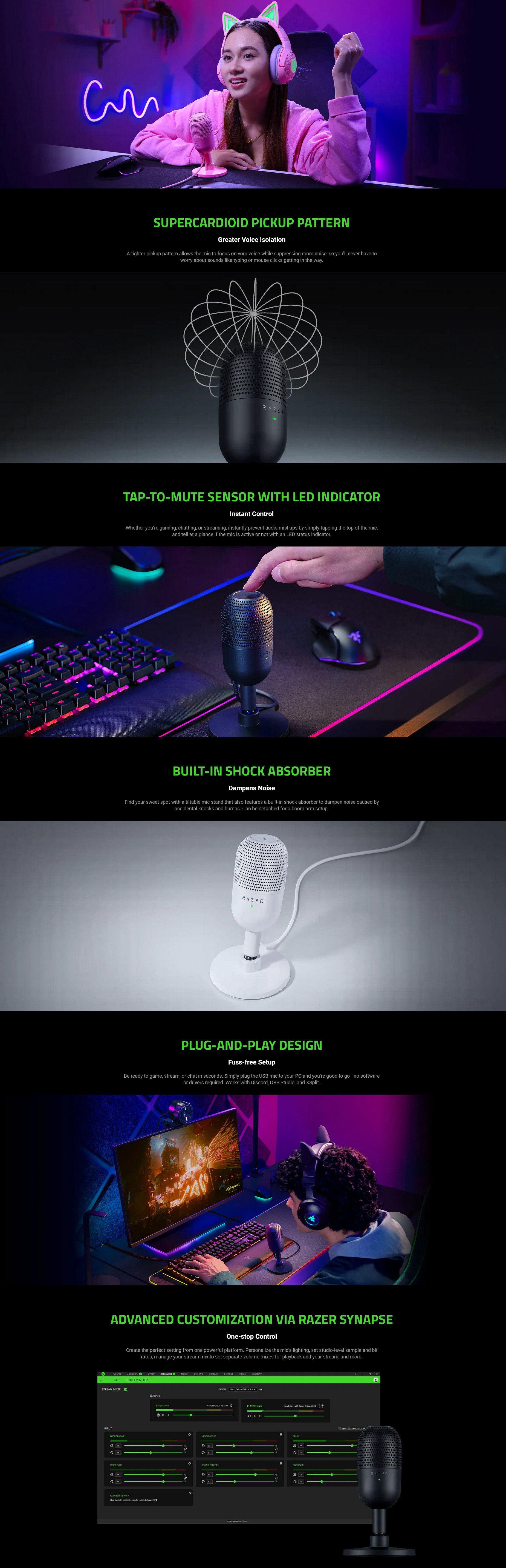 A large marketing image providing additional information about the product Razer Seiren V3 Mini - Ultra-Compact USB Microphone (Black) - Additional alt info not provided