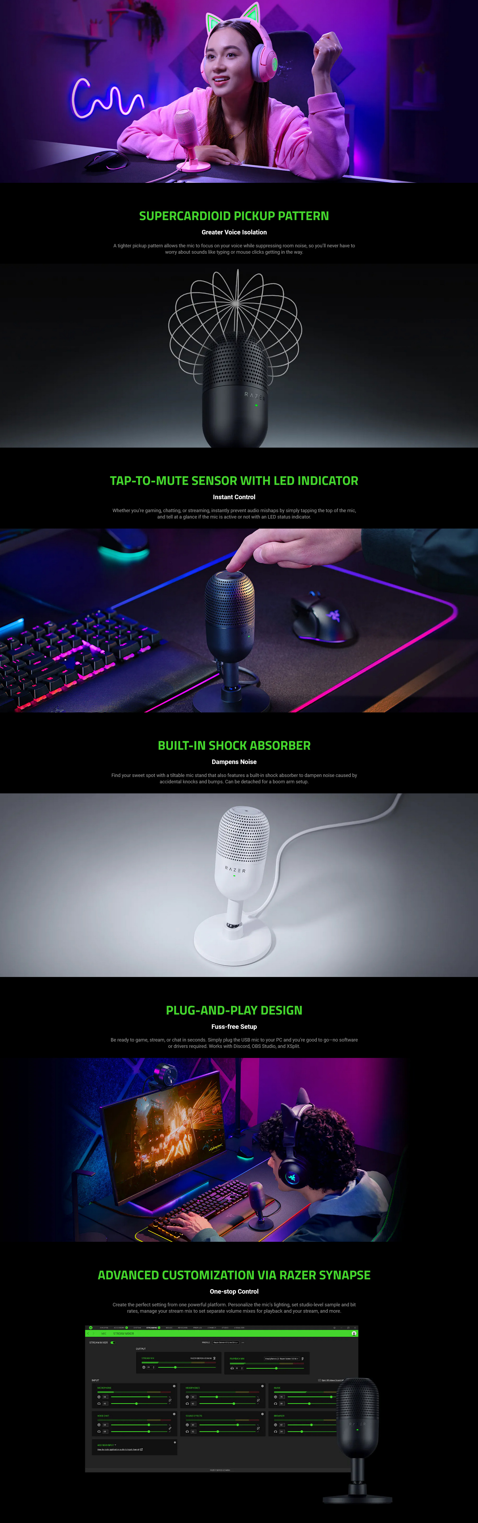 A large marketing image providing additional information about the product Razer Seiren V3 Mini - Ultra-Compact USB Microphone (Quartz Pink) - Additional alt info not provided