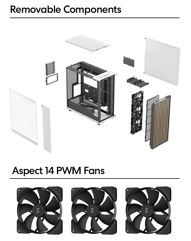 A large marketing image providing additional information about the product Fractal Design North XL TG Clear Tint Full Tower Case - Chalk White - Additional alt info not provided