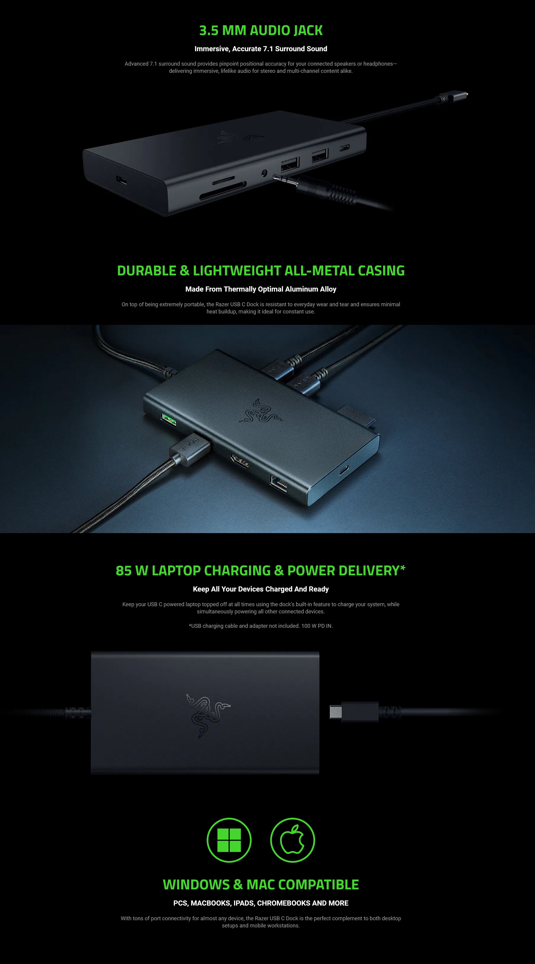 A large marketing image providing additional information about the product Razer USB-C Dock - 11-in-1 Multiport Adapter (Black) - Additional alt info not provided